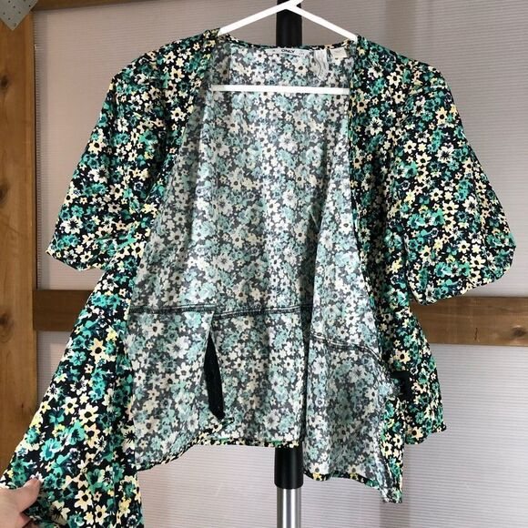 Only Riri i Gron Green Yellow Balloon Short Sleeve‎ Wrap Blouse Sz M - Picture 6 of 10